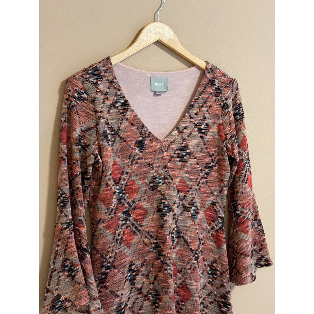 Maeve Anthropologie Diamond Argyle Bell Sleeve Knit Mini Dress S - Picture 3 of 8